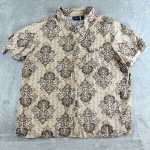 Gloria Vanderbilt Shirt Womens XL Brown Patterned Short Sleeve Casuals Workwear
